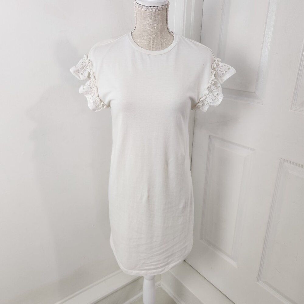 All Saints Dress Womens XS White Trixi Ruffle Eyelet Sleeves Mini Resortwear - Picture 13 of 13